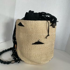 SALE- Vintage hand made straw bucket bag.